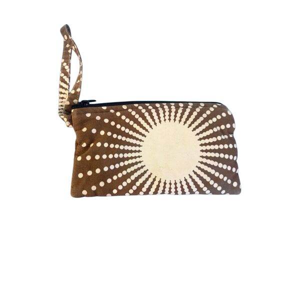 Women's Brown Cream Polka Dots Flat Card Wallet Zippered Pouch Bag - Picture 1 of 8